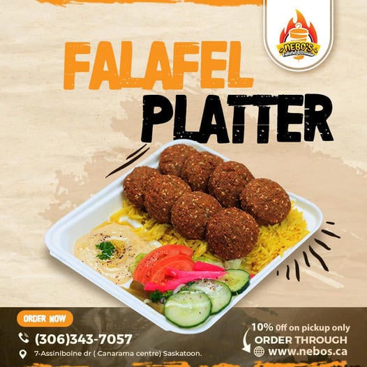 Get 10% discount on falafel platter served with fresh salad and fried egg